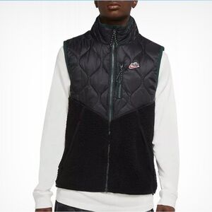 Vintage Nike Throwback Logo Green Nylon & Faux Fur Full Zip Vest – Size Small